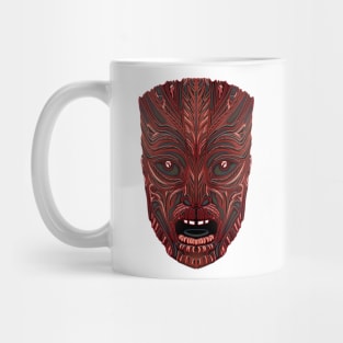 Red Tiki face mask line drawing Mug